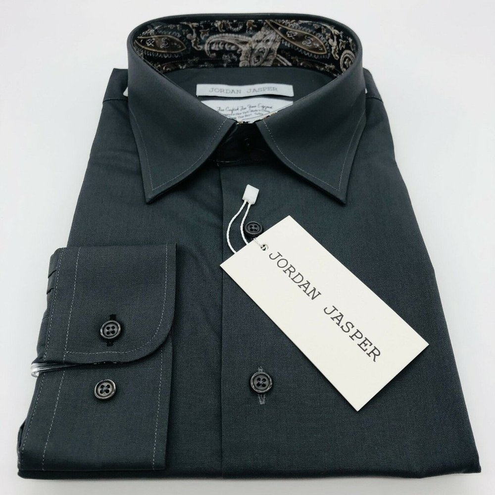 Jordan Jasper Men’s Slate Grey Button Dress Shirt - Picture 2 of 4